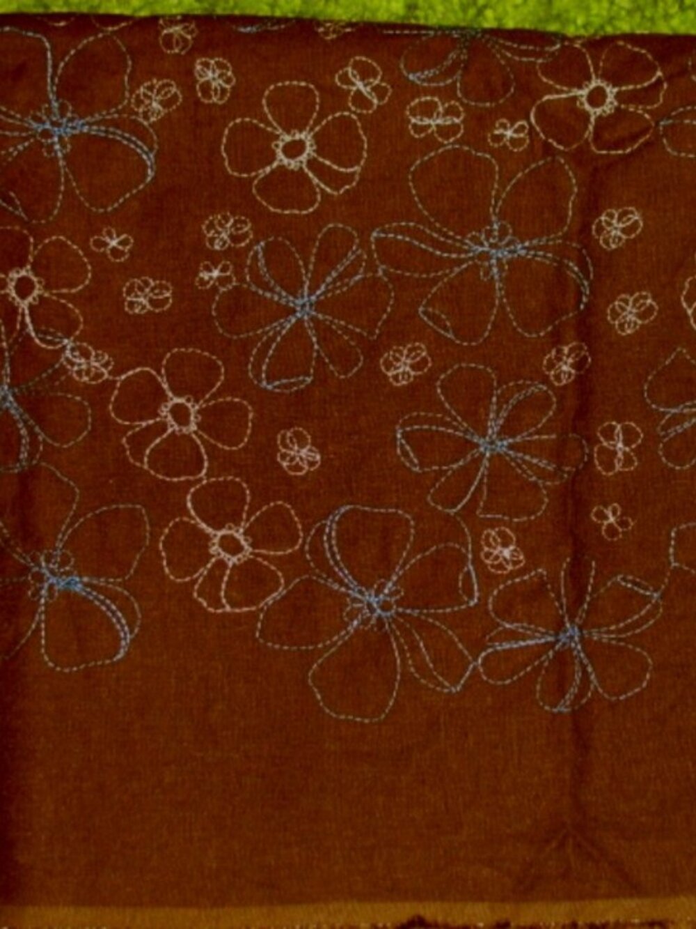 Embroidered Floral Design on Brown Linen Fabric 58" wide x 2 yards